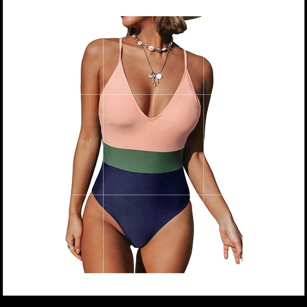 Women's One Piece Swimsuit V Neck Cross Back Color Block Beach Swimwear Bathing - Picture 1 of 6